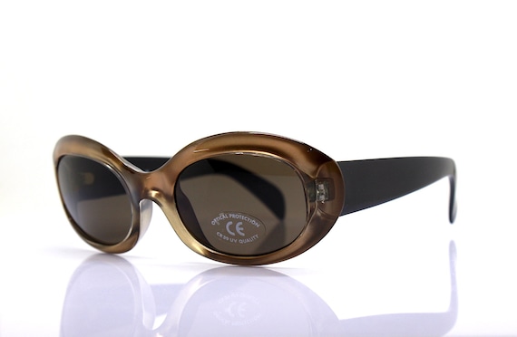 MADE IN ITALY oval cat eye sunglasses woman gold bronze frame with pearl effect high black rod quality brown CR39 organic lens vintage 90s