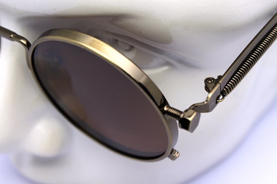 POLARIZED Steampunk Round Sunglasses Man Woman Bronze Metal Frame 