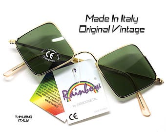 MADE IN ITALY Vintage sunglasses hippie hipster rhomboid harlequin style gold silver sunglasses metal gold silver rhomboid harlequin