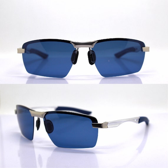 Rectangular wrap semi-rimless sunglasses man blac… - image 8