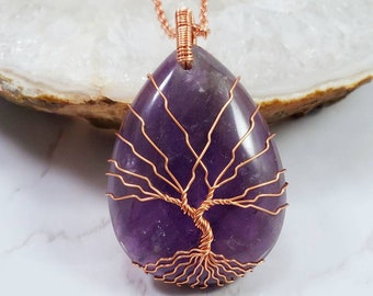 Tree Of Life Pendant, Amethyst Necklace, Amethyst Wire Wrapped Jewelry, Anniversary gift for her, Mothers Day gift, wife gift, for her