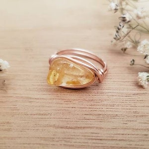 Citrine Ring, Wire wrapped Jewelry, Wire wrap ring, Rose Gold Ring, statement ring, Birthstone ring, Birthday gift for mom, Best Selling image 1