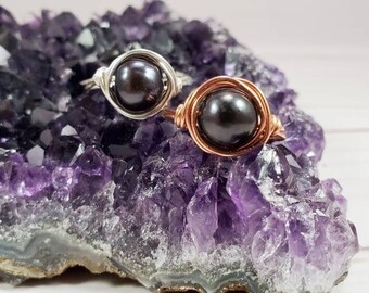 Wire Wrapped Ring, Black Pearl Ring, Handmade Jewelry, Beach Jewelry, Bridesmaid Rings, Christmas gift, stocking stuffers, for her, for mom