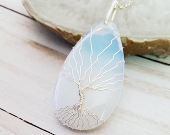 Moonstone Opalite necklace, Tree Of Life Pendant, Wire Wrapped Jewelry, Mothers Day gift, wife gift, Best friend gift, for her, for mom