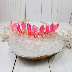 Pink Crystal Tiara, Wire Wrapped Jewelry, Crystal Princess Crown, Quartz Jewelry, Goddess Jewelry, Birthday Gift, Anniversary Gift, for her