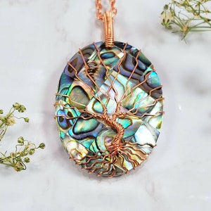 Abalone Necklace, Paua shell Pendant, Tree of life necklace, wire Wrap Jewelry, Mothers day Gift for mom, gift from daughter, wife gift