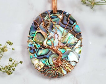 Abalone Necklace, Paua shell Pendant, Tree of life necklace, wire Wrap Jewelry, Mothers day Gift for mom, gift from daughter, wife gift