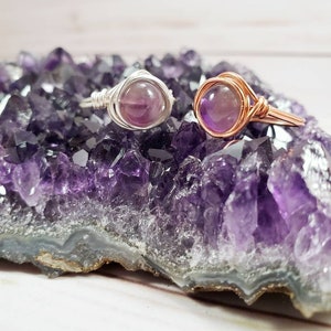 Amethyst Gemstone Ring, Dainty ring, wire wrapped jewelry, Birthstone Ring, Christmas Gift, Stocking Stuffers, gift for her, mom gift