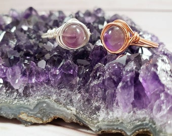 Amethyst Gemstone Ring, Dainty ring, wire wrapped jewelry, Birthstone Ring, Christmas Gift, Stocking Stuffers, gift for her, mom gift