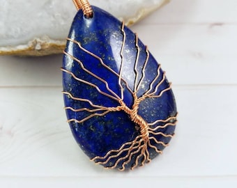 Lapis Lazuli Necklace, Tree of life Pendant, Wire wrapped Jewelry, 9th Anniversary gift, mothers day gift for her, Gift for mom, wife gift