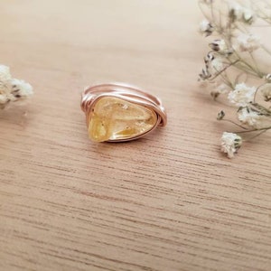 Citrine Ring, Wire wrapped Jewelry, Wire wrap ring, Rose Gold Ring, statement ring, Birthstone ring, Birthday gift for mom, Best Selling zdjęcie 2