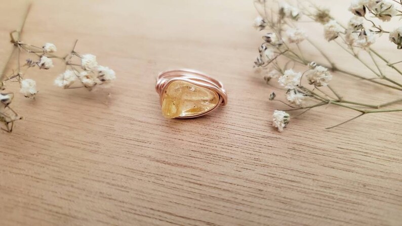 Citrine Ring, Wire wrapped Jewelry, Wire wrap ring, Rose Gold Ring, statement ring, Birthstone ring, Birthday gift for mom, Best Selling zdjęcie 2