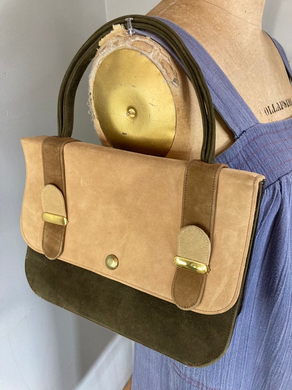 Vintage 1970s Two Toned Brown Suede Purse