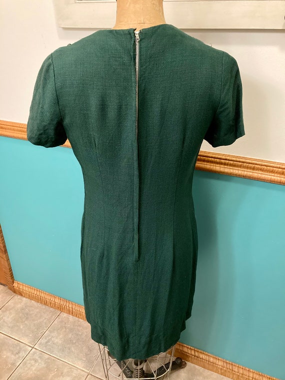 Vintage Dark Green Linen Blend Shift Dress - image 4