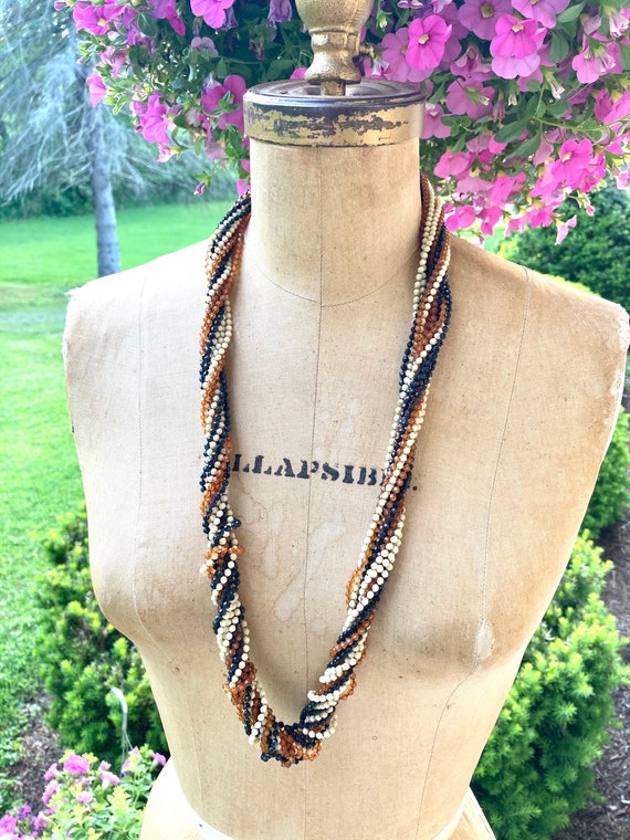 Vintage 1960s Tri Colored Beaded Necklace