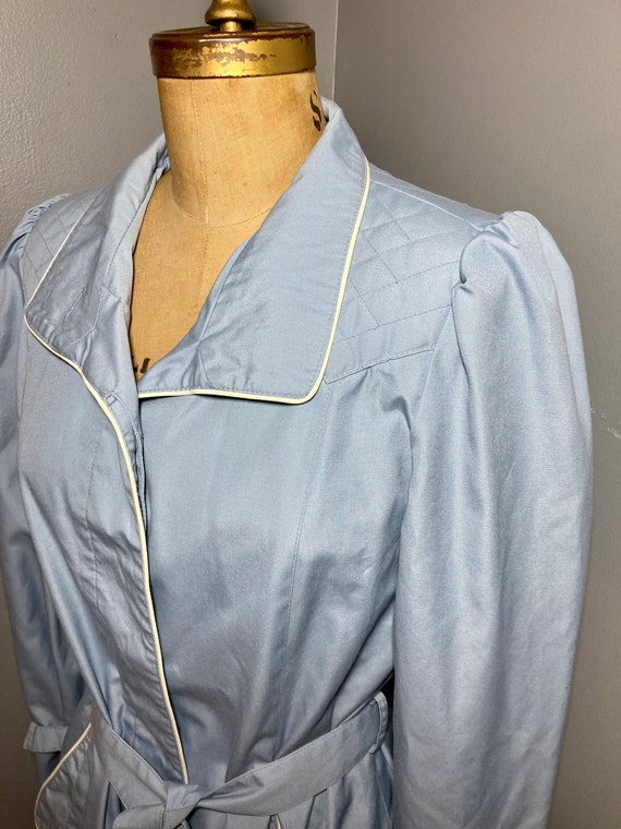 Vintage 1980s Powder Blue Puff Sleeve Fall Trench… - image 2