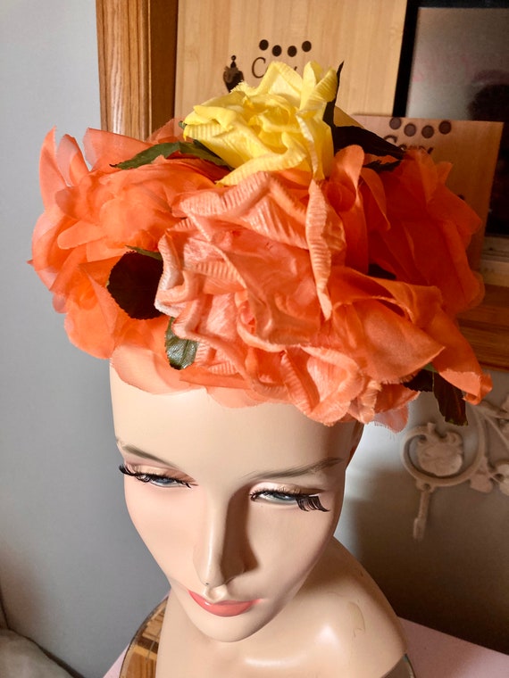 Vintage 1950s Orange Floral Spring Summer Easter … - image 4