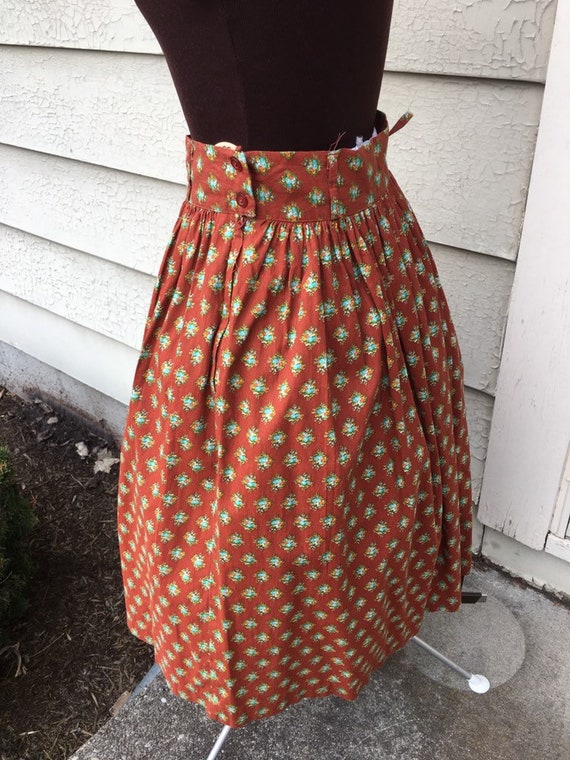 Vintage Brown With Aqua Spring 1970s Skirt - image 1