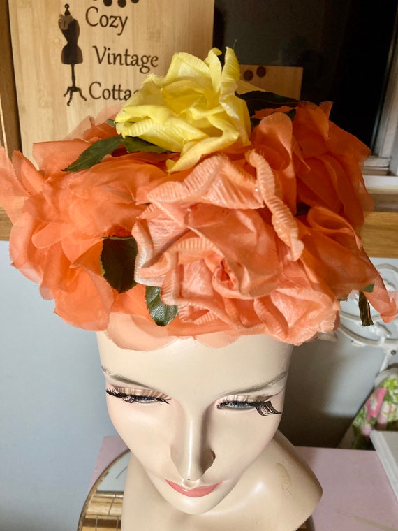 Vintage 1950s Orange Floral Spring Summer Easter … - image 3