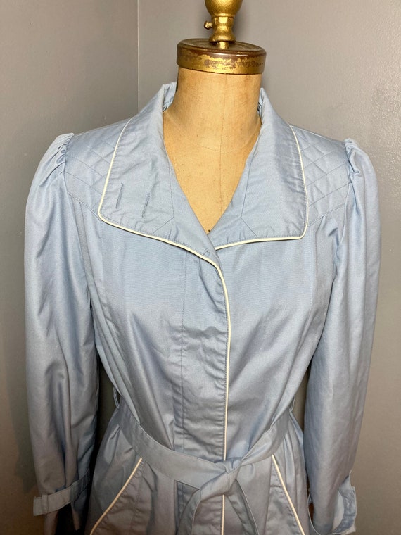 Vintage 1980s Powder Blue Puff Sleeve Fall Trench… - image 3