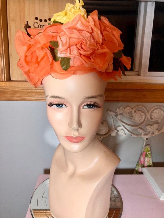 Vintage 1950s Orange Floral Spring Summer Easter … - image 2