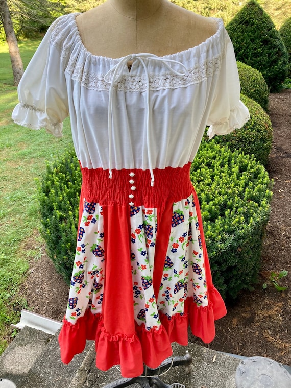 Vintage 1960s Country Strawberry Dress Size L / XL