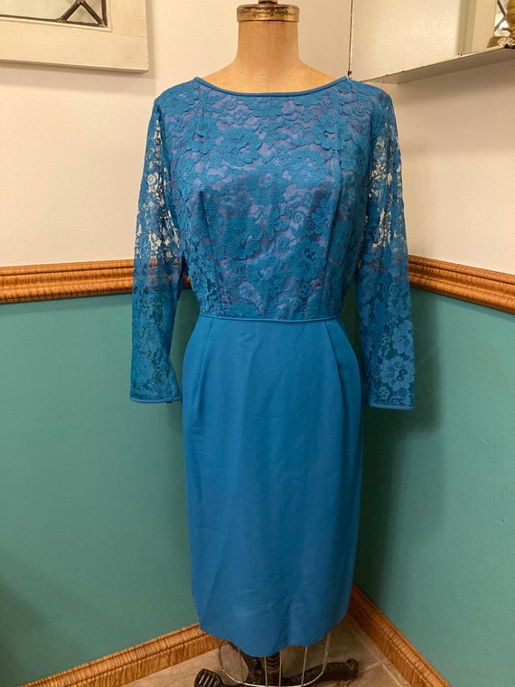 Peacock blue lace dress outlet