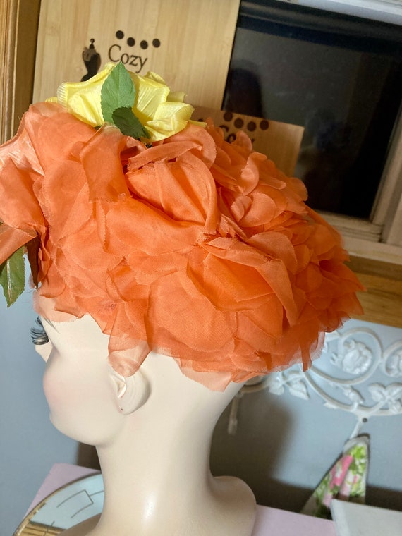 Vintage 1950s Orange Floral Spring Summer Easter … - image 6