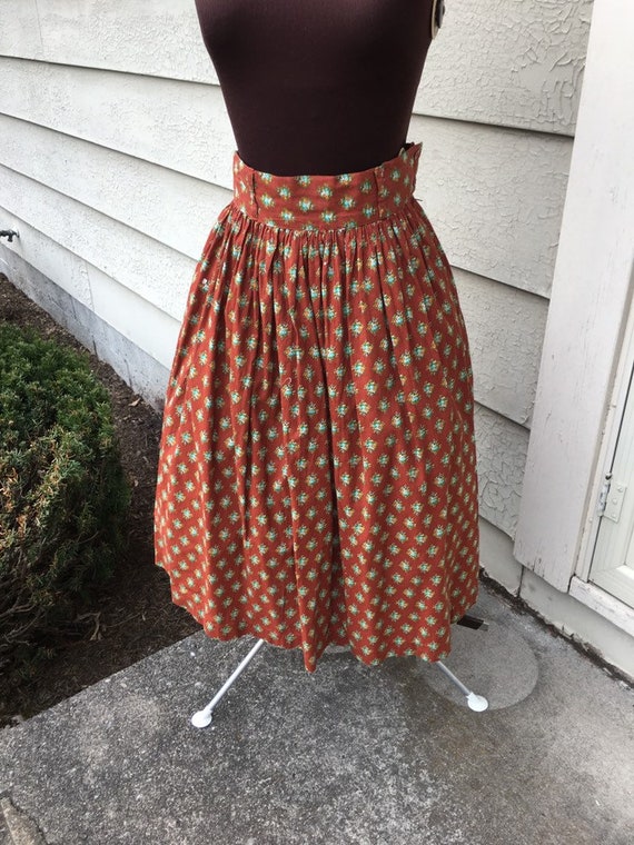 Vintage Brown With Aqua Spring 1970s Skirt - image 4