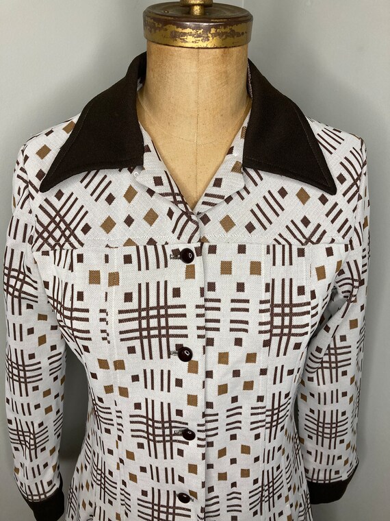 Vintage 1970s Chocolate Brown Polyester MOD Dress