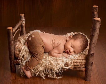 Rustic Bed - Twig Style Headboard, Newborn Photography Prop, Wood Log Bed - Ready to Ship