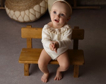 Park Bench - Heart Center - Brown, Newborn Photography Prop, Wooden Bench - Ready to Ship