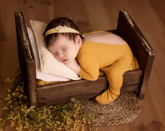 Rustic Bed - Acacia - Brown, Newborn Photography Prop - Ready to Ship