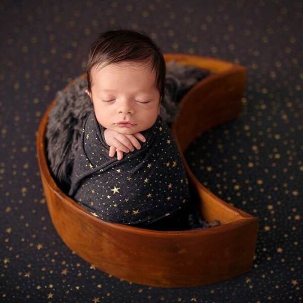 Vintage Moon Bowl - Brown, Newborn Photography Prop, Wooden Bowl - Ready to Ship