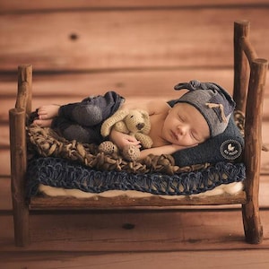 Rustic Bed - Plain Headboard, Newborn Photography Prop, Wood Log Bed - Ready to Ship