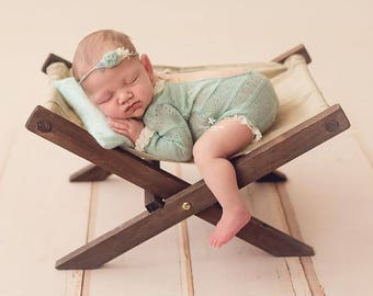 Hamac miniature rustique en bois, chaise longue pliante, accessoire de photographie pour nouveau-né - prêt à être expédié