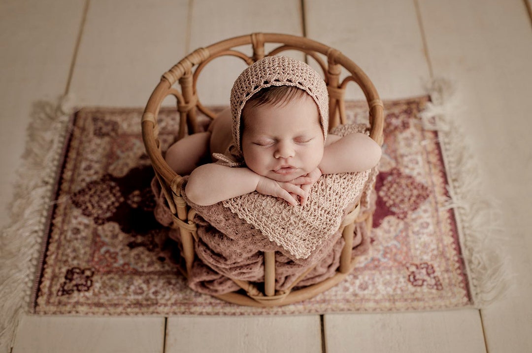 Lovepod Rattan Basket, Newborn Photography Prop, Wooden Bowl Ready to