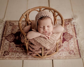 LovePod Rattan Basket, Newborn Photography Prop, Wooden Bowl - Ready to Ship