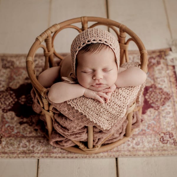 LovePod Rattan Basket, Newborn Photography Prop, Wooden Bowl - Ready to Ship