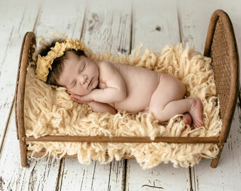 Rustic Rattan Bed - Model 3, Newborn Photography Prop, Wooden Bowl - Ready to Ship