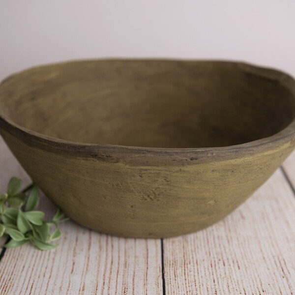 Deep Vintage Bowl - Olive, Newborn Photography Prop - Ready to Ship