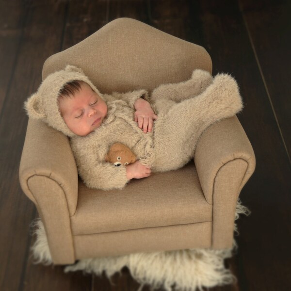 Mini Sofa - Model 1 - Light Brown, Newborn Photography Prop - Ready to Ship