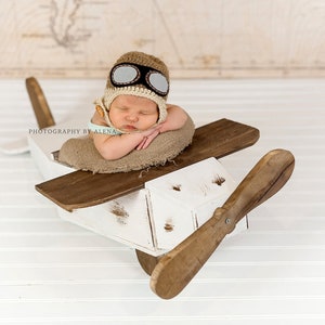 Wood Rustic Airplane White, Newborn Photography Prop - Ready to Ship