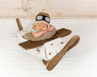 Wood Rustic Airplane White, Newborn Photography Prop - Ready to Ship
