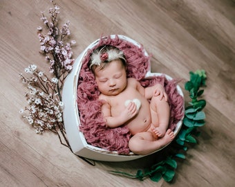 Vintage Heart Bowl - White, Newborn Photography Prop, Wooden Bowl - Ready to Ship