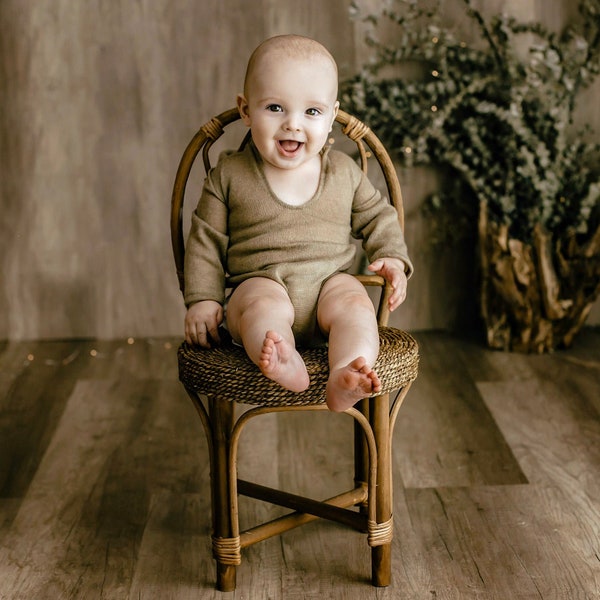 Rattan and Wicker Chair, Newborn Photography Prop, Wooden Bowl - Ready to Ship