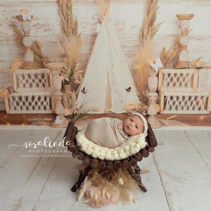 Curved Rustic Bench, Newborn Photography Prop, Wood Log Bed - Ready to Ship