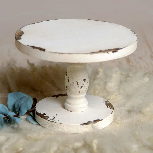 Rustic Cake Stand - 7in Tall - White, Newborn Photography Prop - Ready to Ship