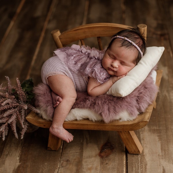 Wooden Wide Base Chair - Brown, Newborn Photography Prop - Ready to Ship