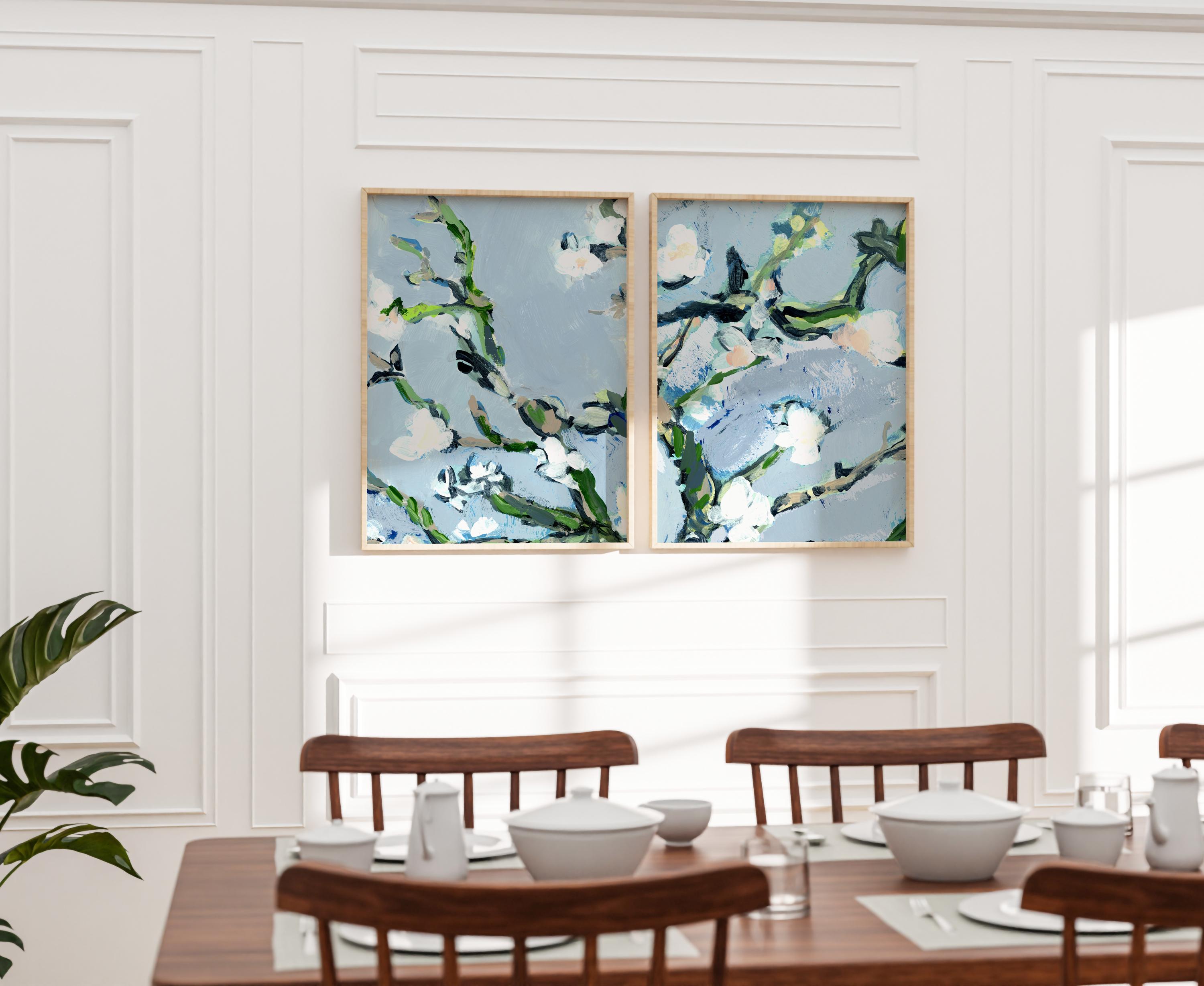Nineveh Art Prints Set: Abstract Botanical Diptych, Modern Blue Wall Art